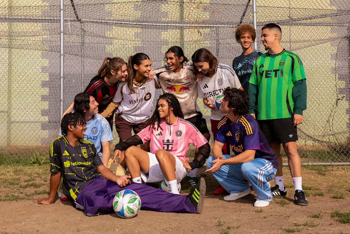 Group of young fans wearing MLS jerseys including Inter Miami, LAFC, Atlanta United and Austin FC